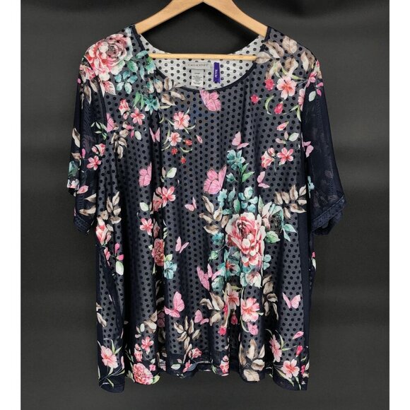 Catherines Floral Polka Dot Short Sleeve Top Womens 2XWP Plus Size Butterfly Y2k - Picture 1 of 7